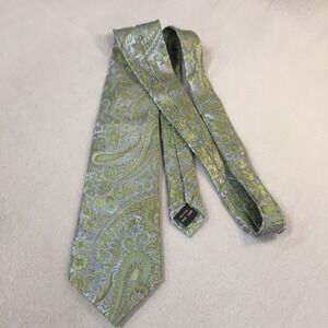 Beau Brummel Soho Mens Silk Tie Green Gold Blue Paisley Floral‎ Handmade Necktie